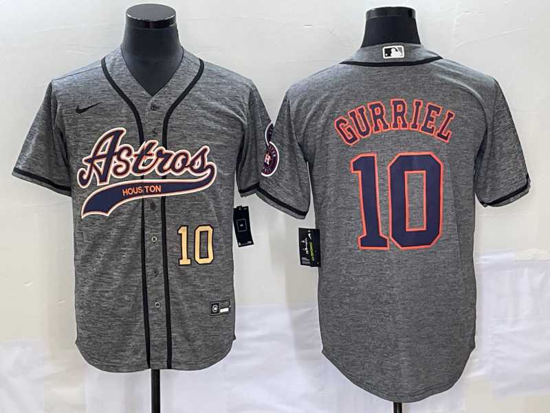 Mens Houston Astros #10 Yuli Gurriel Number Grey Gridiron Cool Base Stitched Jersey->houston astros->MLB Jersey